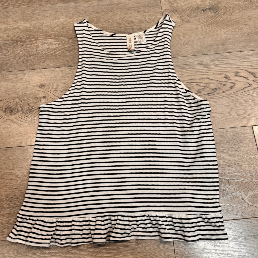 Mimi‎ Chica Black White Stripe Ruffle Hem Tank Top Womens Size Medium M